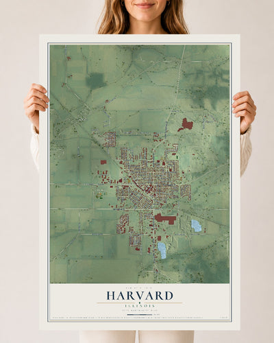 Map of Harvard, Illinois, 24 x 36 inch unframed archival matte print