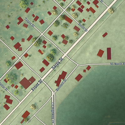 Close-up of the map of Harvel, Illinois print showing street and building detail