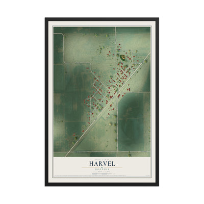 Map of Harvel, Illinois, 12 x 18 inch print in a black wood frame