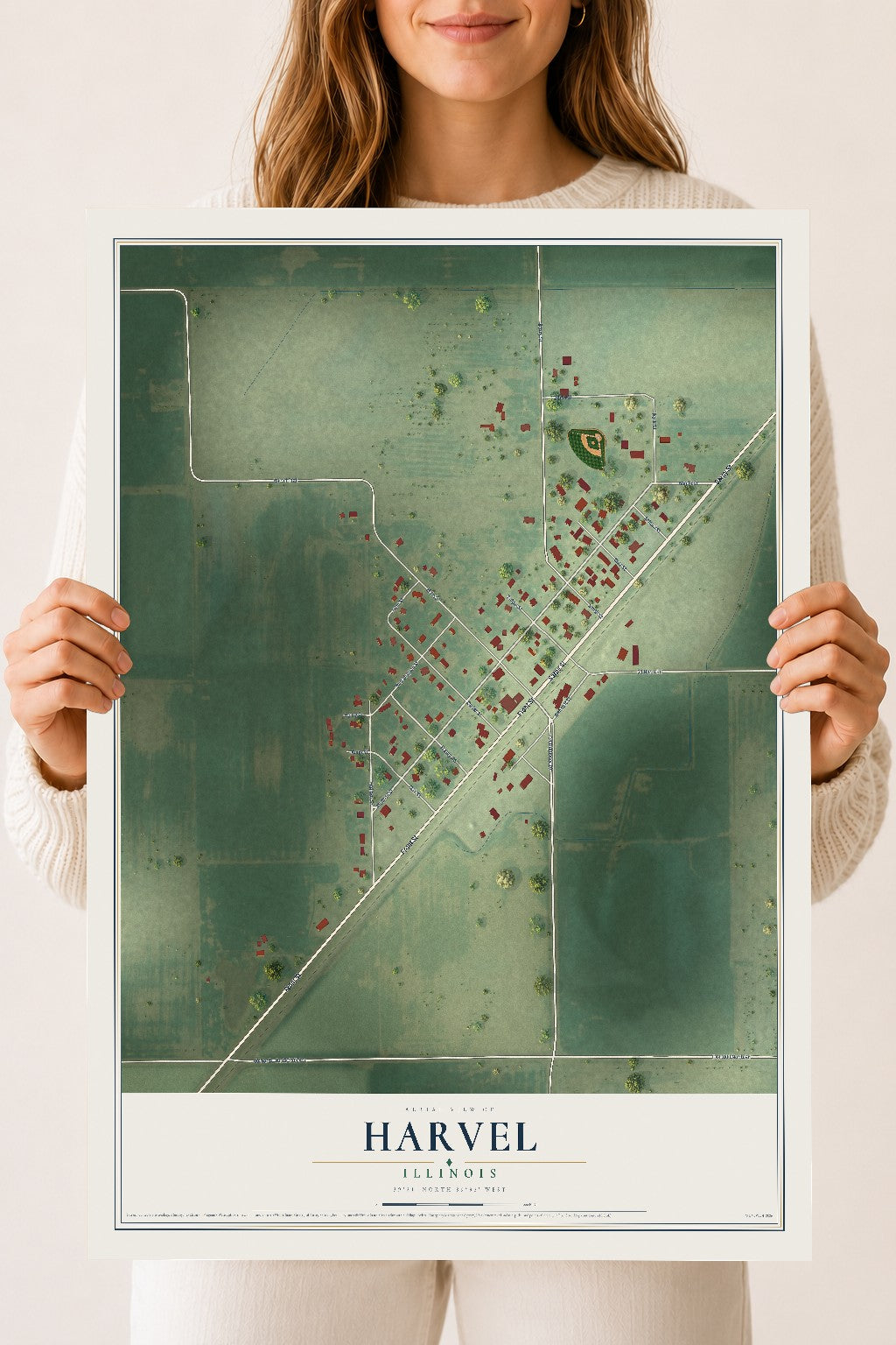 Map of Harvel, Illinois, 18 x 24 inch unframed archival matte print