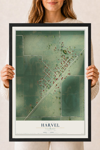 Map of Harvel, Illinois, 18 x 24 inch print in a black wood frame