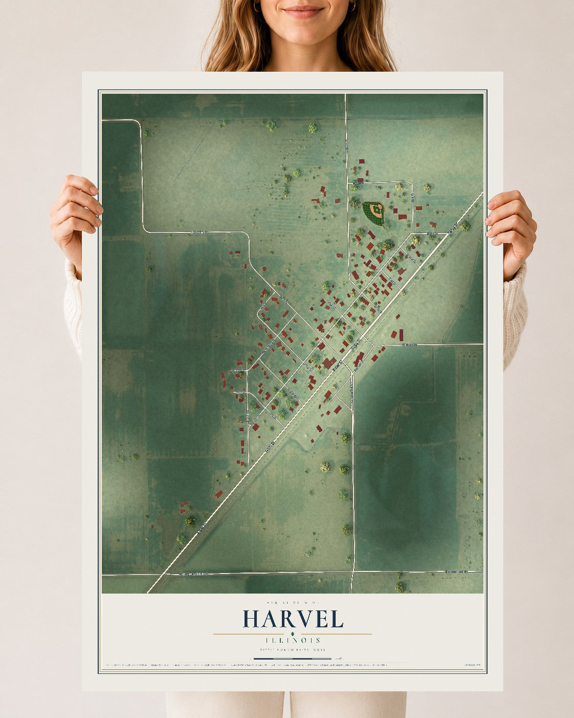 Map of Harvel, Illinois, 24 x 36 inch unframed archival matte print
