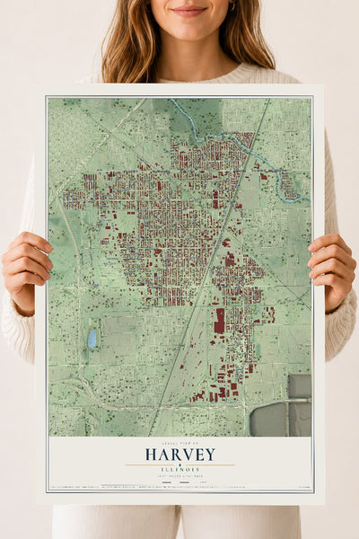 Map of Harvey, Illinois, 18 x 24 inch unframed archival matte print