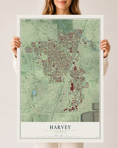 Map of Harvey, Illinois, 24 x 36 inch unframed archival matte print