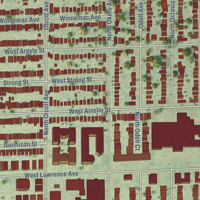 Close-up of the map of Harwood Heights, Illinois print showing street and building detail