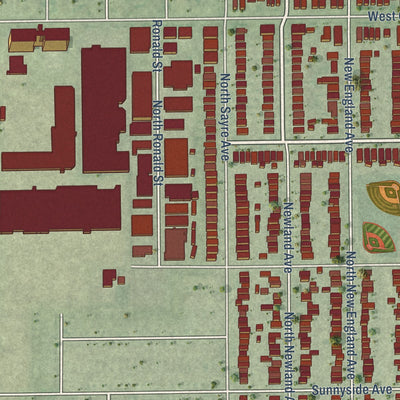 Second close-up of the map of Harwood Heights, Illinois print showing more streets and buildings