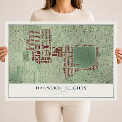 Map of Harwood Heights, Illinois, 18 x 24 inch unframed archival matte print