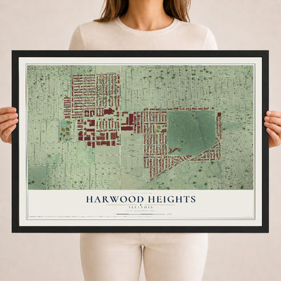 Map of Harwood Heights, Illinois, 18 x 24 inch print in a black wood frame