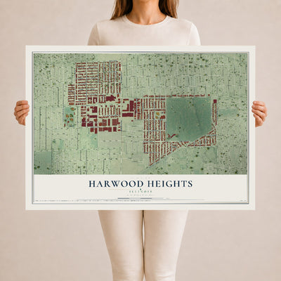 Map of Harwood Heights, Illinois, 24 x 36 inch unframed archival matte print