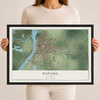 Map of Havana, Illinois, 12 x 18 inch print in a black wood frame