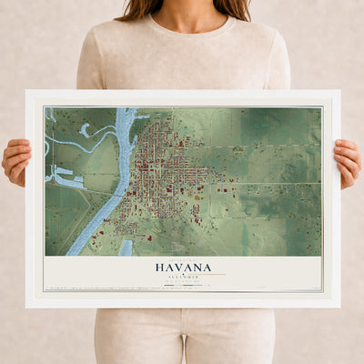 Map of Havana, Illinois, 12 x 18 inch print in a white wood frame