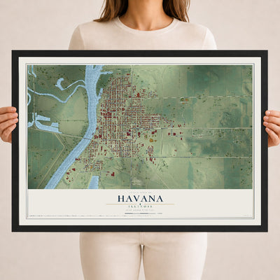 Map of Havana, Illinois, 18 x 24 inch print in a black wood frame