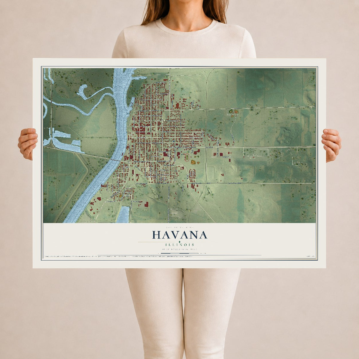Map of Havana, Illinois, 24 x 36 inch unframed archival matte print