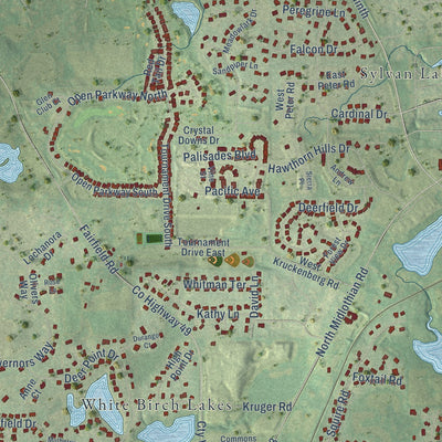 Close-up of the map of Hawthorn Woods, Illinois print showing street and building detail