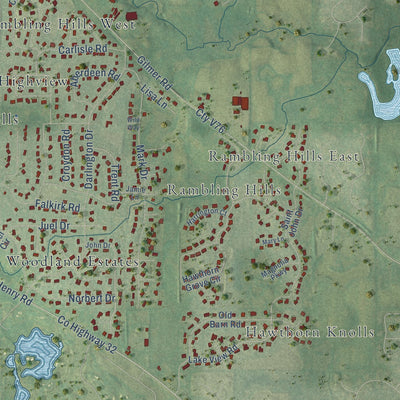 Second close-up of the map of Hawthorn Woods, Illinois print showing more streets and buildings