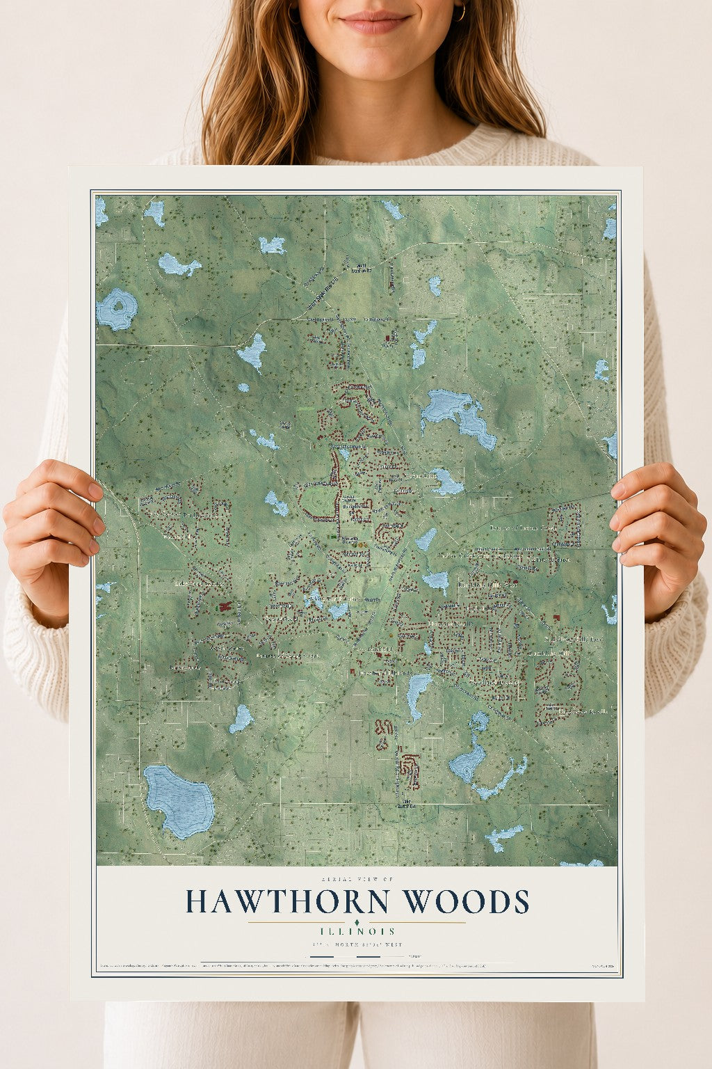 Map of Hawthorn Woods, Illinois, 18 x 24 inch unframed archival matte print