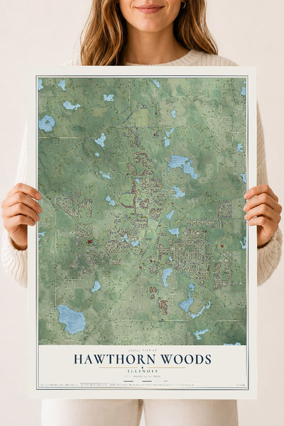 Map of Hawthorn Woods, Illinois, 18 x 24 inch unframed archival matte print