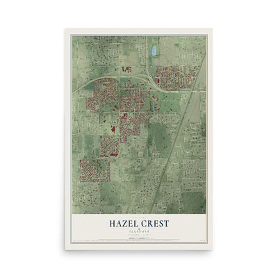 Map of Hazel Crest, Illinois, 12 x 18 inch unframed archival matte print