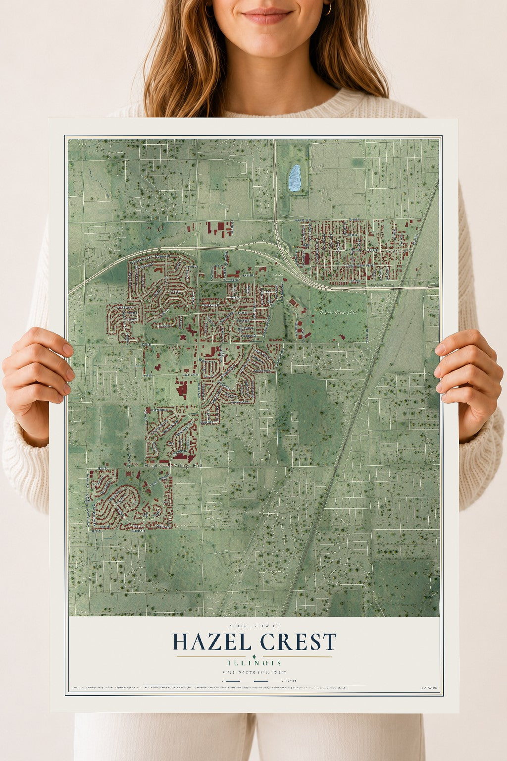 Map of Hazel Crest, Illinois, 18 x 24 inch unframed archival matte print