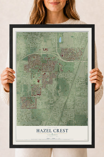 Map of Hazel Crest, Illinois, 18 x 24 inch print in a black wood frame
