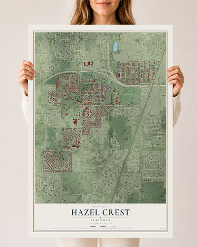 Map of Hazel Crest, Illinois, 24 x 36 inch unframed archival matte print