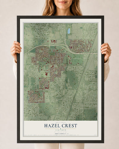 Map of Hazel Crest, Illinois, 24 x 36 inch print in a black wood frame