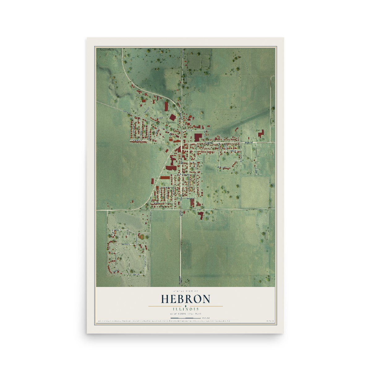 Map of Hebron, Illinois, 12 x 18 inch unframed archival matte print