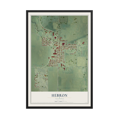 Map of Hebron, Illinois, 12 x 18 inch print in a black wood frame