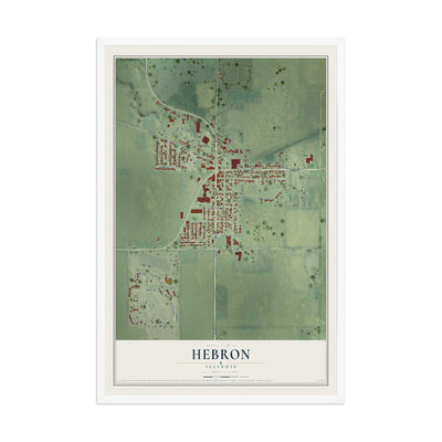 Map of Hebron, Illinois, 12 x 18 inch print in a white wood frame