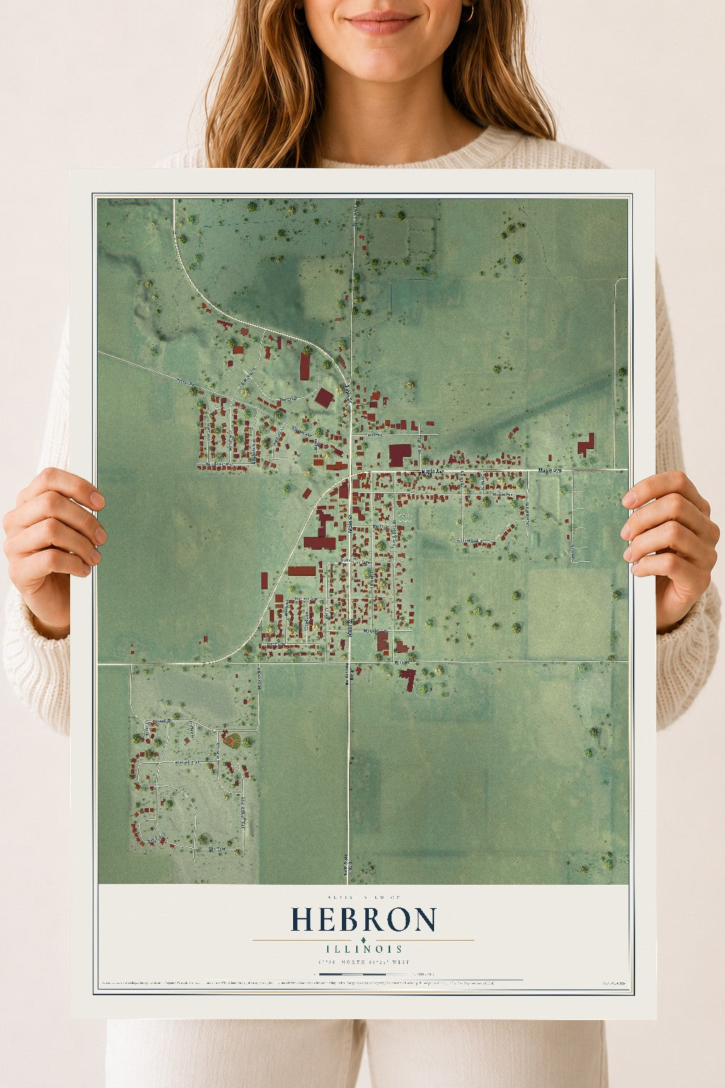 Map of Hebron, Illinois, 18 x 24 inch unframed archival matte print