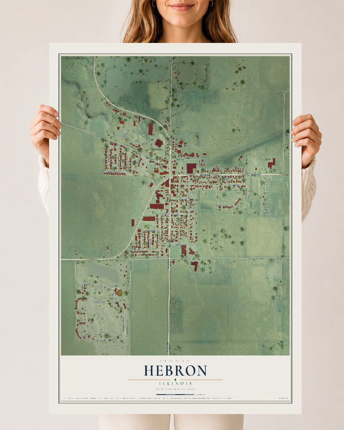 Map of Hebron, Illinois, 24 x 36 inch unframed archival matte print