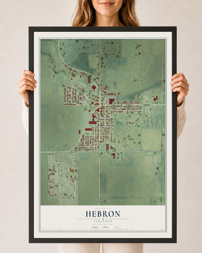 Map of Hebron, Illinois, 24 x 36 inch print in a black wood frame
