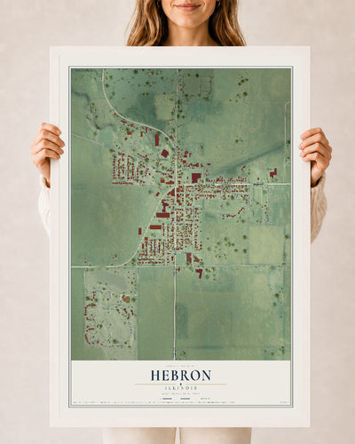 Map of Hebron, Illinois, 24 x 36 inch print in a white wood frame