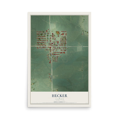 Map of Hecker, Illinois, 12 x 18 inch unframed archival matte print