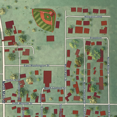 Close-up of the map of Hecker, Illinois print showing street and building detail