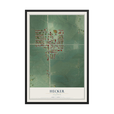 Map of Hecker, Illinois, 12 x 18 inch print in a black wood frame