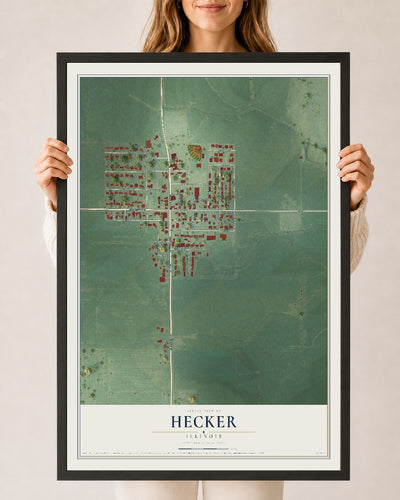 Map of Hecker, Illinois, 24 x 36 inch print in a black wood frame