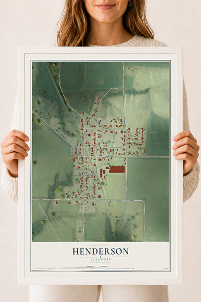 Map of Henderson, Illinois, 18 x 24 inch print in a white wood frame