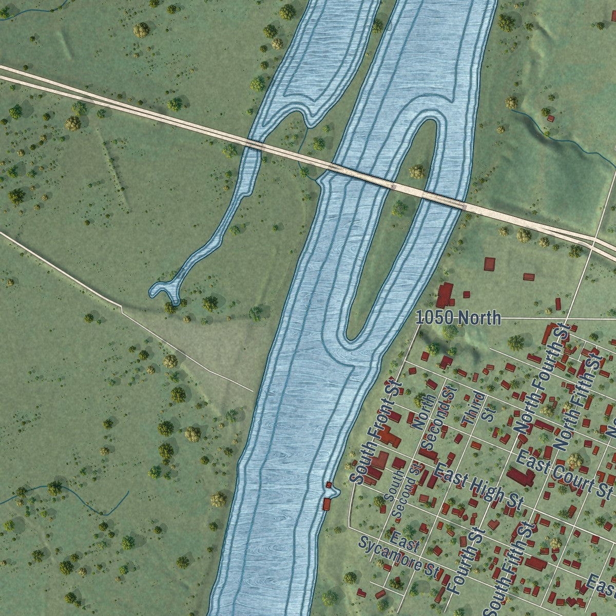 Close-up of the map of Hennepin, Illinois print showing street and building detail