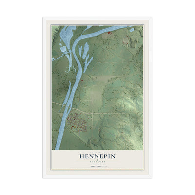 Map of Hennepin, Illinois, 12 x 18 inch print in a white wood frame
