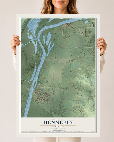 Map of Hennepin, Illinois, 24 x 36 inch unframed archival matte print