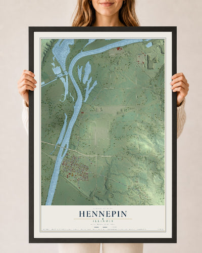 Map of Hennepin, Illinois, 24 x 36 inch print in a black wood frame