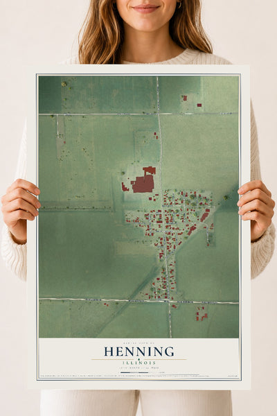Map of Henning, Illinois, 18 x 24 inch unframed archival matte print