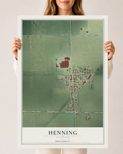 Map of Henning, Illinois, 24 x 36 inch unframed archival matte print