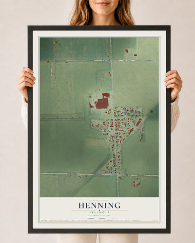 Map of Henning, Illinois, 24 x 36 inch print in a black wood frame