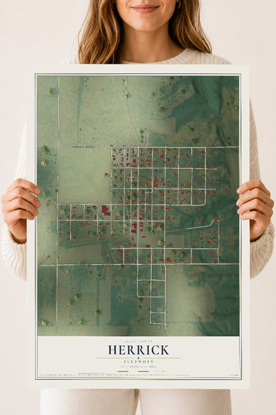 Map of Herrick, Illinois, 18 x 24 inch unframed archival matte print
