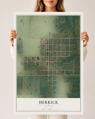 Map of Herrick, Illinois, 24 x 36 inch unframed archival matte print