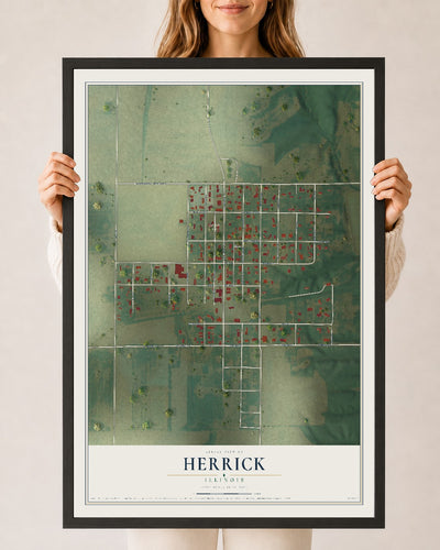 Map of Herrick, Illinois, 24 x 36 inch print in a black wood frame