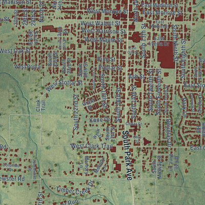 Close-up of the map of Herrin, Illinois print showing street and building detail