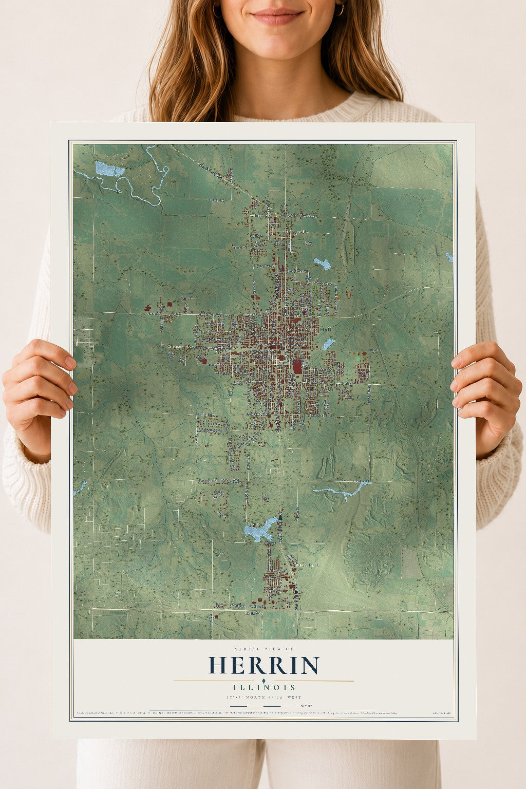 Map of Herrin, Illinois, 18 x 24 inch unframed archival matte print